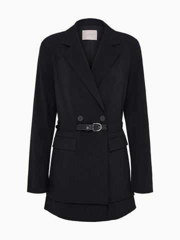 Eleganter schwarzer Blazer mit Gürtel von PURELEI, modern und feminin.