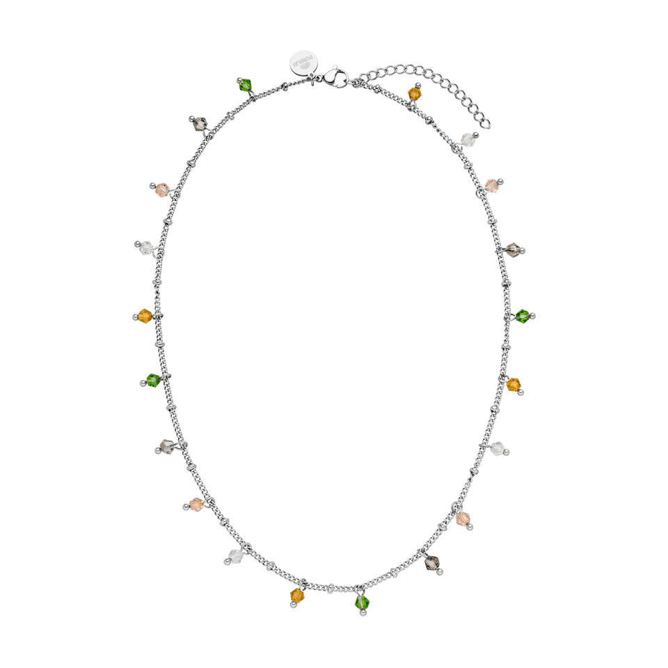 PURELEI Boho Kette aus silbernem Edelstahl mit bunten Glasperlen, filigran und sommerlich-leicht gestaltet.