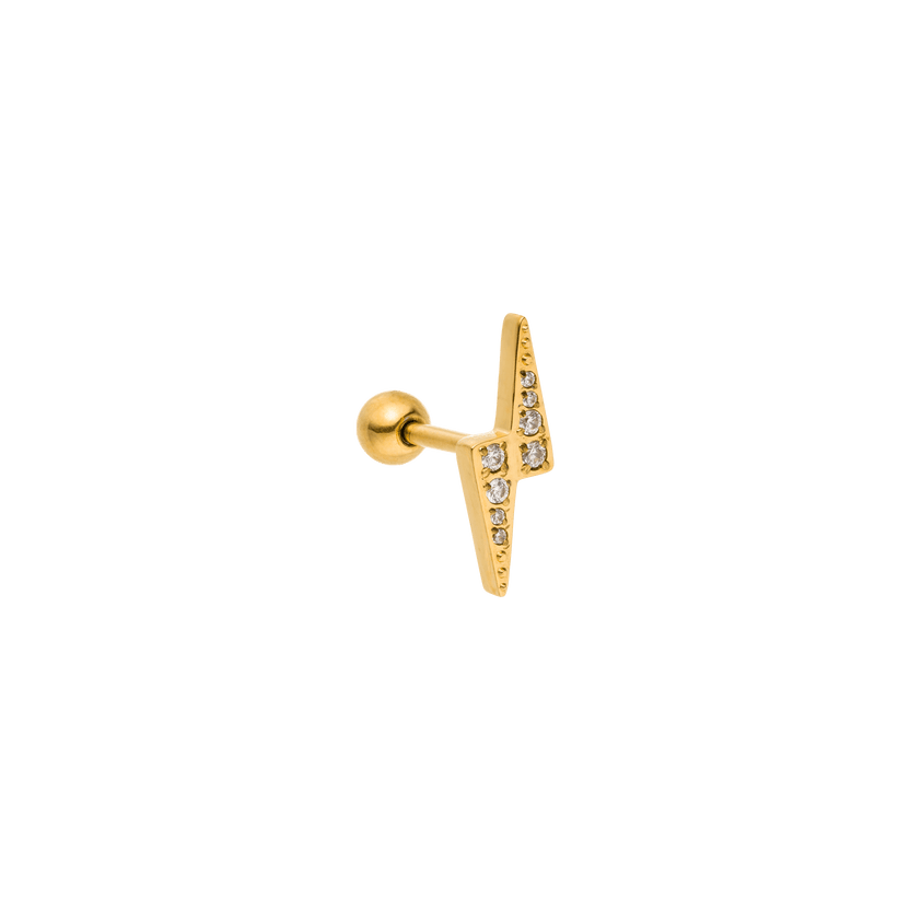 Goldener Ohrring mit funkelnden Steinen, PURELEI, elegant und modern.