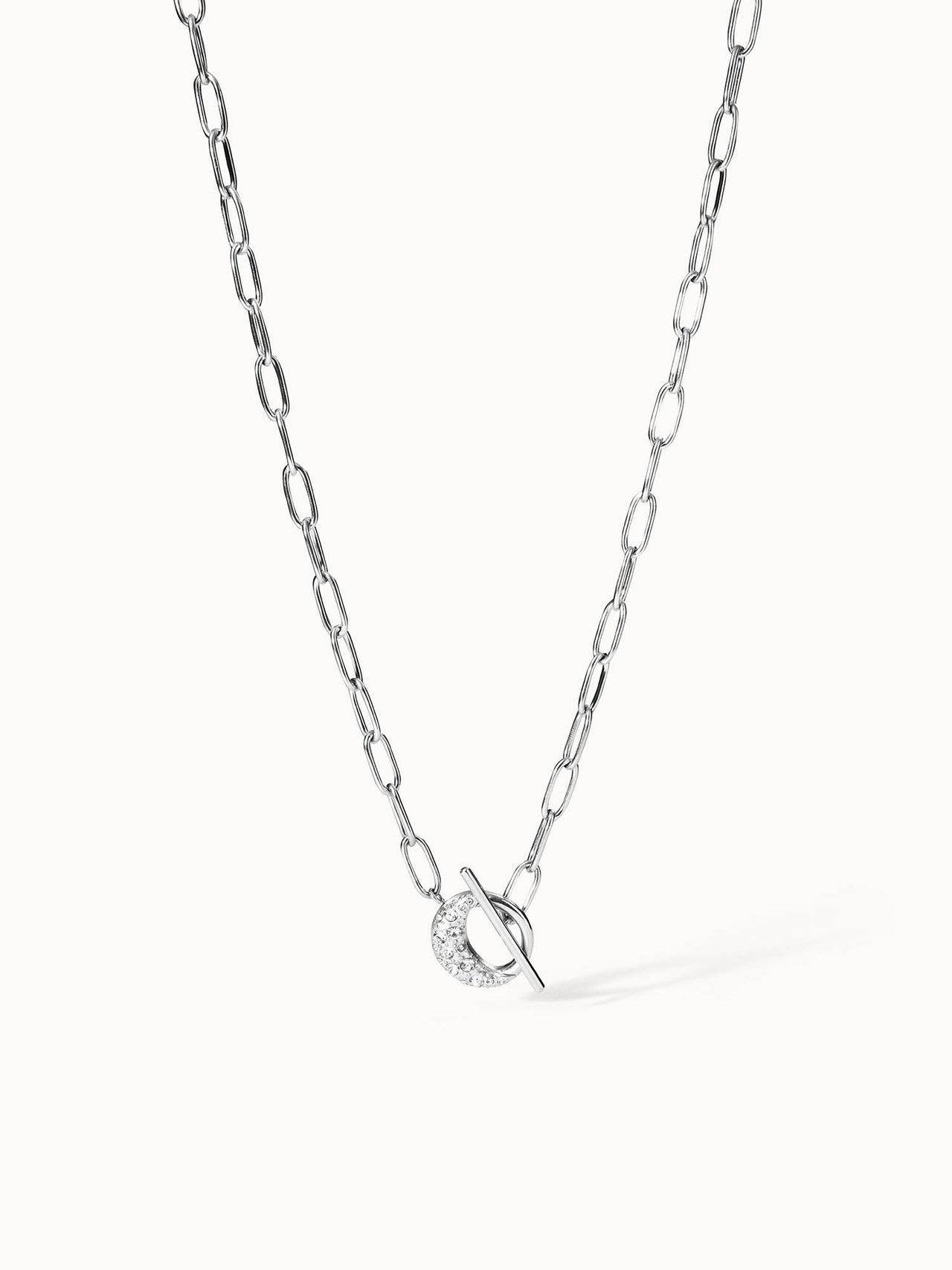 PURELEI Air Schmuckset silberne Kette mit Mond-Knebelverschluss und Kristallsteinen, elegant und nickelfrei.