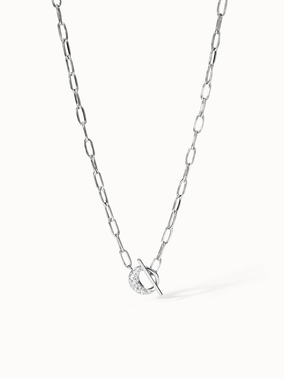 PURELEI Air Schmuckset silberne Kette mit Mond-Knebelverschluss und Kristallsteinen, elegant und nickelfrei.