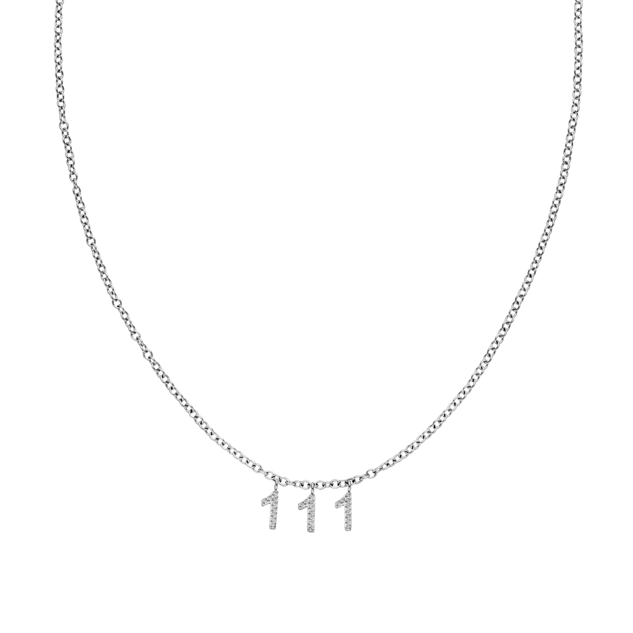 111 Kette aus nickelfreiem Silber mit Zirkonia-Zahlenanhängern, filigrane Ankerkette, zeitlos elegant – Vicky