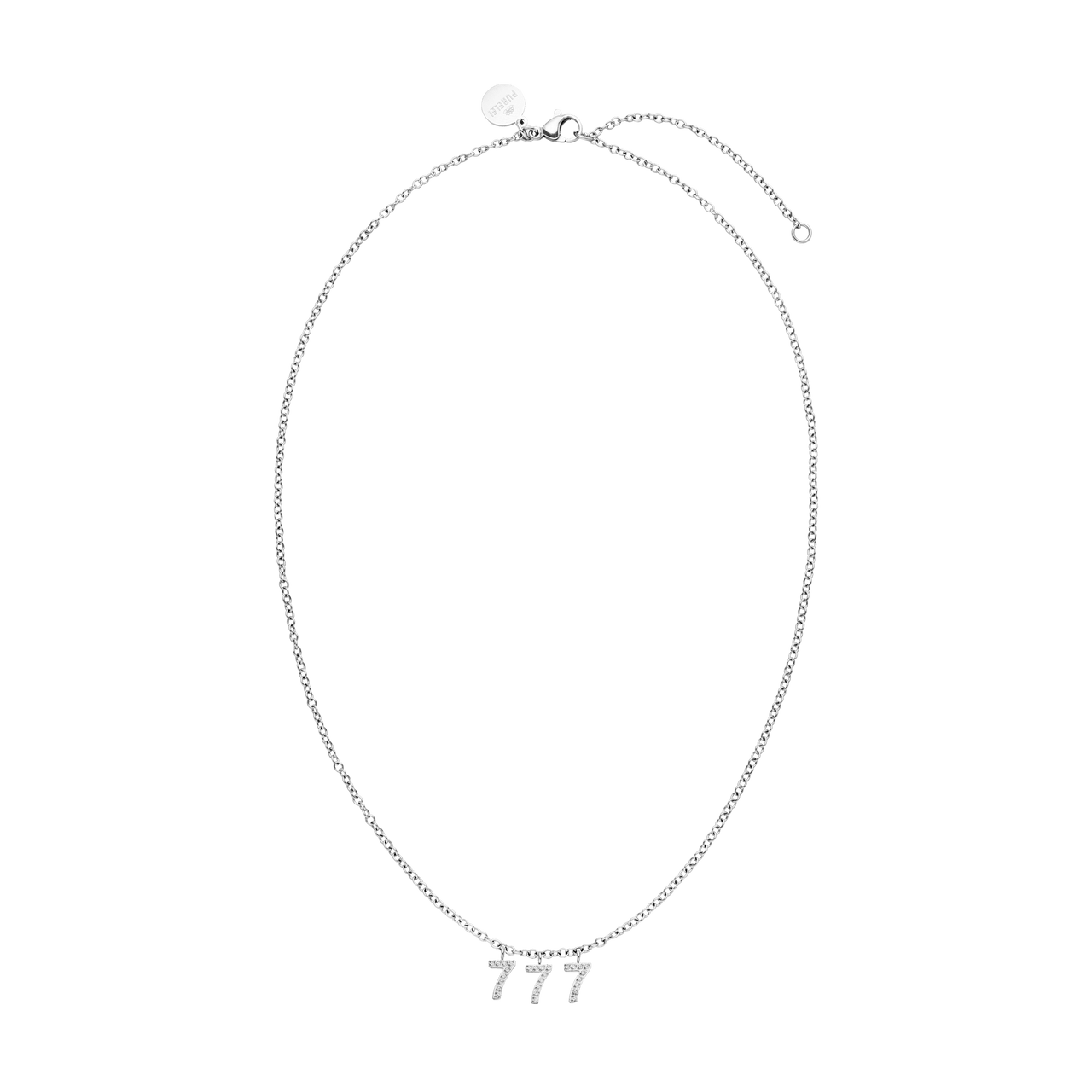 777 Kette in Silber mit Zirkonia-Anhängern auf verstellbarer Ankerkette, elegant und klar  von PURELEI