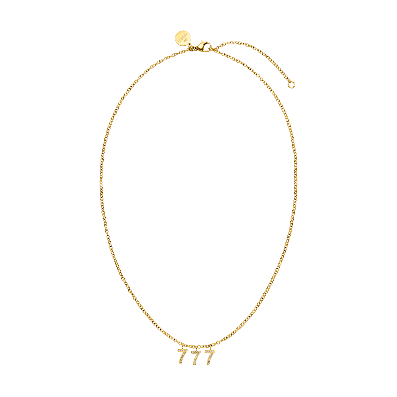 777 Kette aus vergoldetem Edelstahl mit Zirkonia-Zahlenanhänger und Ankerkette, elegant und feminin von PURELEI..