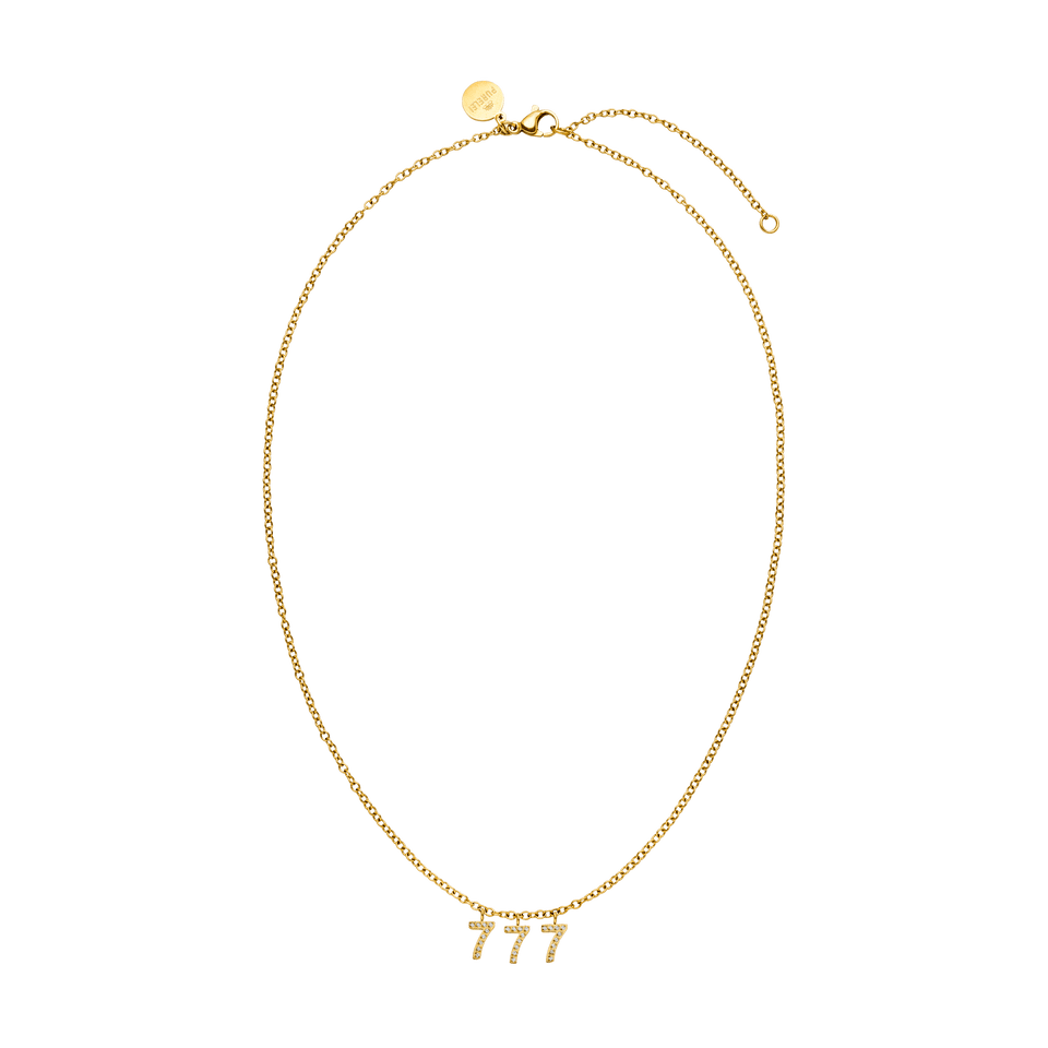 777 Kette aus vergoldetem Edelstahl mit Zirkonia-Zahlenanhänger und Ankerkette, elegant und feminin von PURELEI..