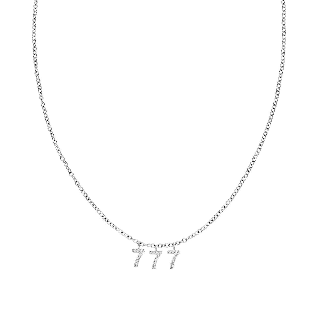 777 Kette aus silberfarbenem Edelstahl mit Zirkonia-Anhängern in Ankerkette, elegant und zeitlos von PURELEI