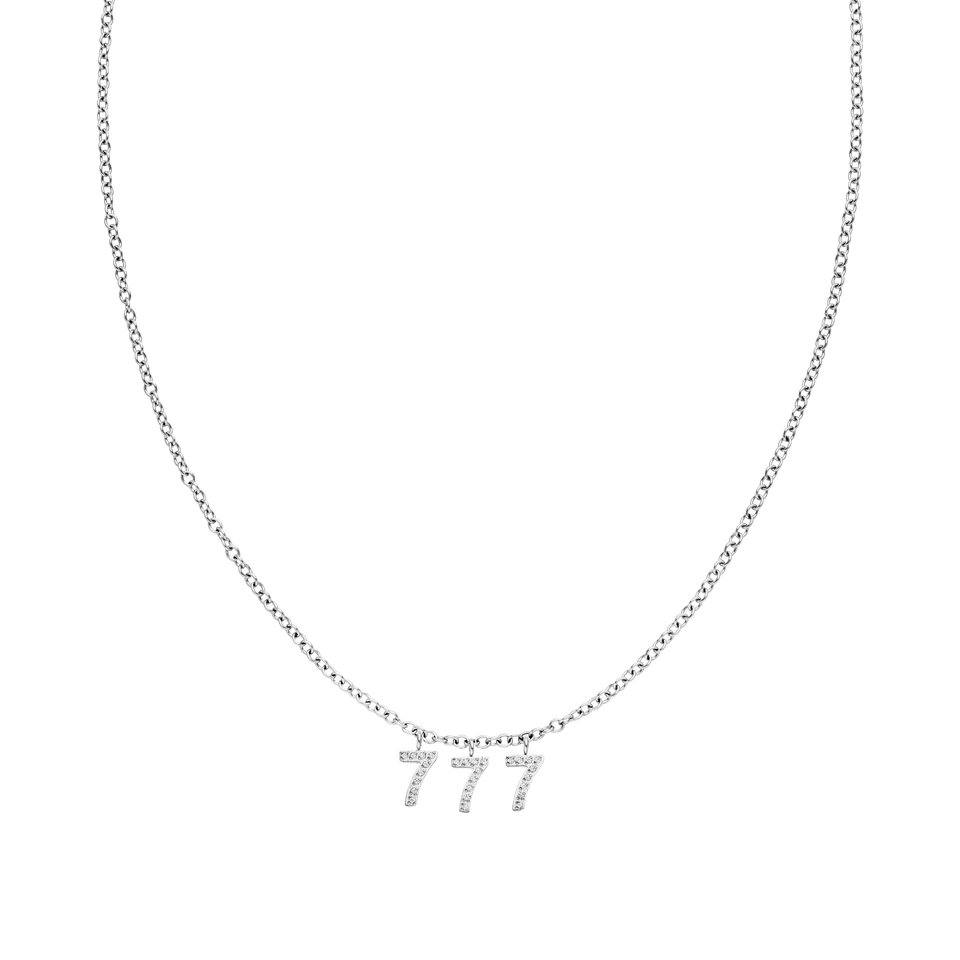 777 Kette aus silberfarbenem Edelstahl mit Zirkonia-Anhängern in Ankerkette, elegant und zeitlos von PURELEI