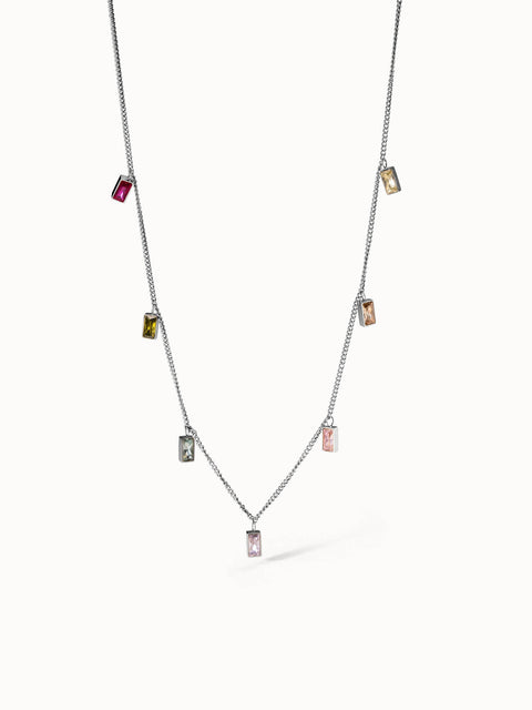 PURELEI Rainbow Kette aus silbernem Edelstahl mit bunten Zirkonia-Steinen, femininer, leichter Sommer-Style