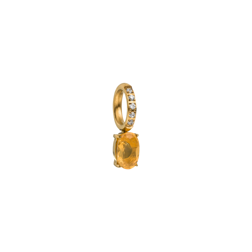 Goldener Anhänger mit gelbem Stein und funkelnden Zirkonia von PURELEI, elegant und strahlend.