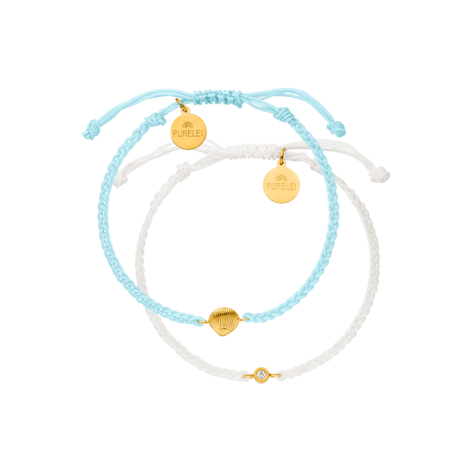 PURELEI Blue Ocean Armband Set mit Muschel und Schmuckstein, verstellbar, nickelfrei, feminine Strand-Ästhetik