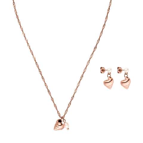 Roségoldene Kette mit Muschel-Anhänger und passenden Ohrringen von PURELEI.