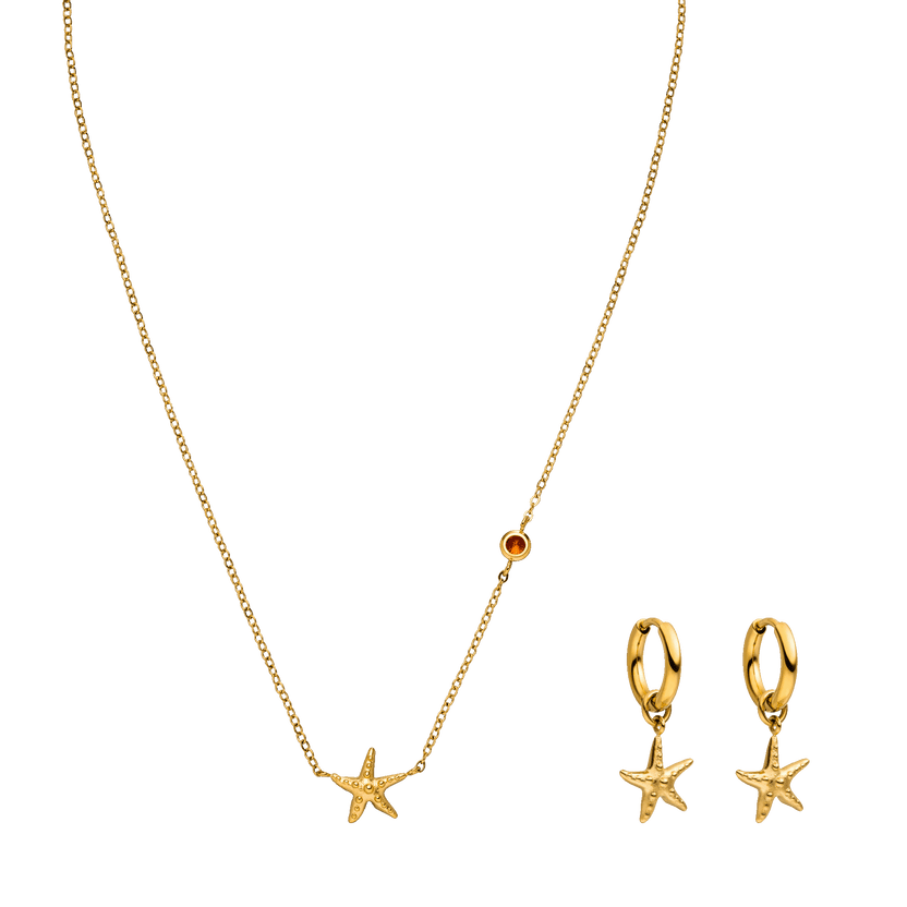 Goldene Kette mit Seestern-Anhänger und passenden Ohrringen von PURELEI.