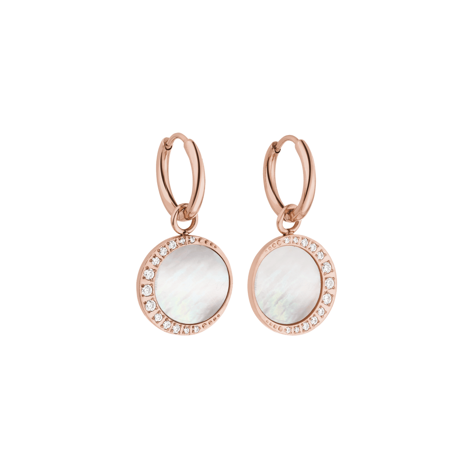 Roségoldene Ohrringe mit Muschel und Kristallen von PURELEI, elegant und feminin.