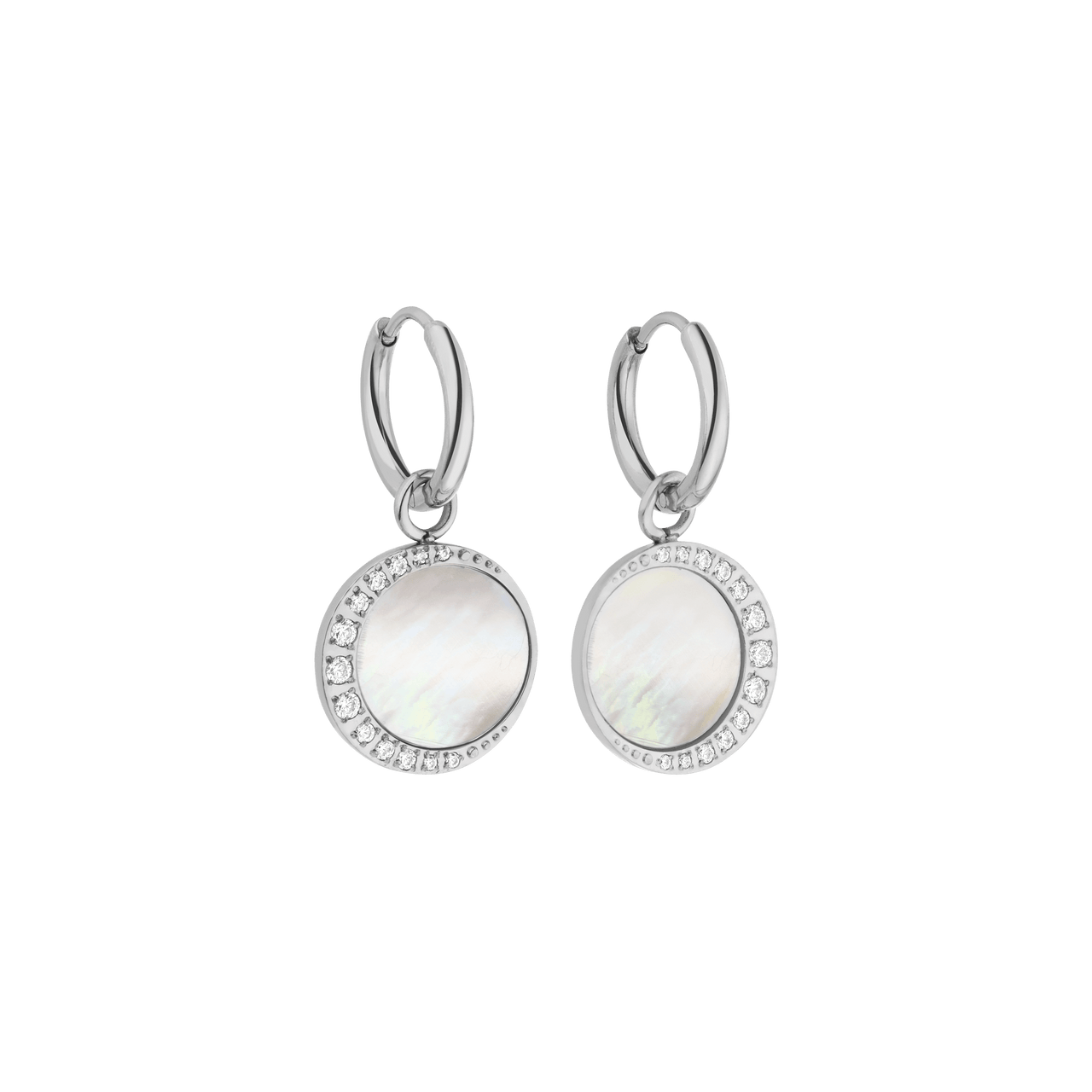 Silberne Ohrringe mit Muschel und Zirkonia von PURELEI, elegant und strahlend.