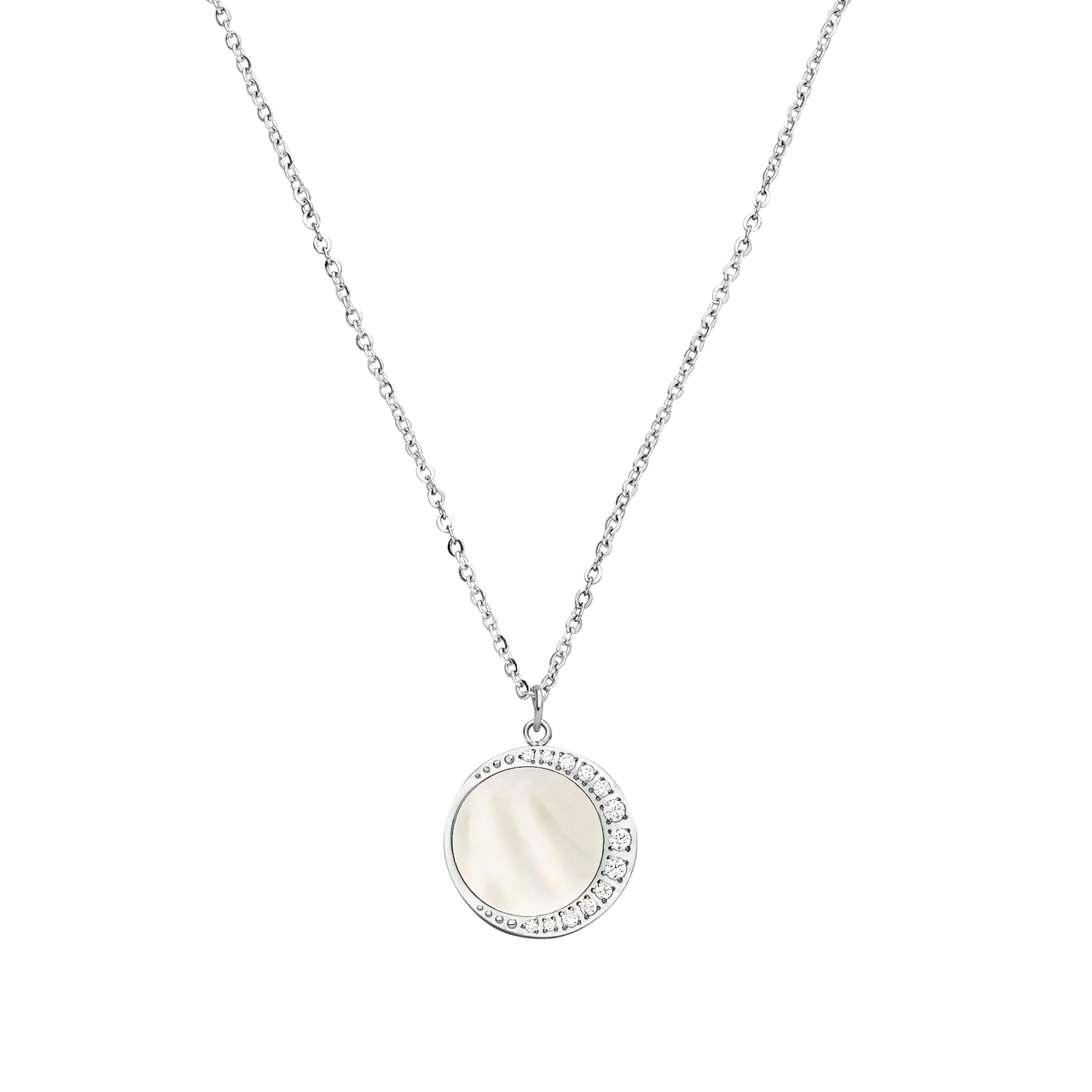 Silberne Kette mit Muschel-Anhänger und funkelndem Rand von PURELEI.