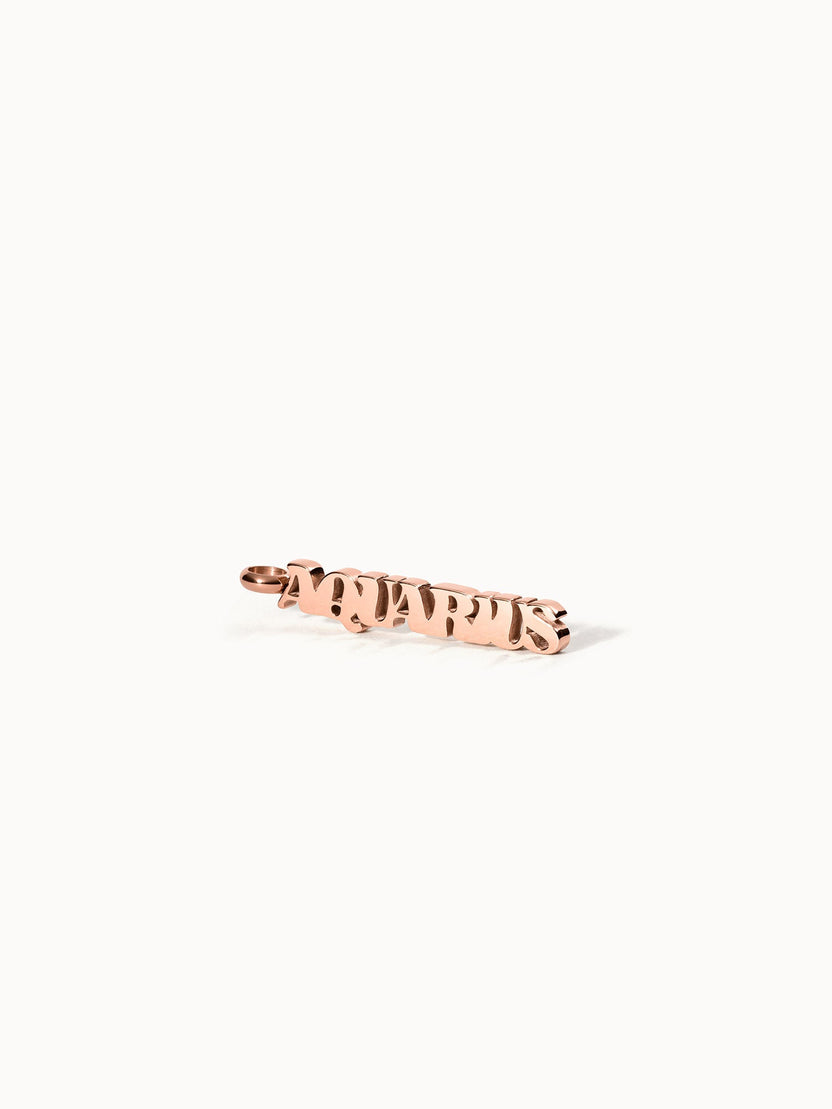 PURELEI Aquarius Letter Charm aus roségoldenem Edelstahl, klar und elegant auf hellem Hintergrund präsentiert.