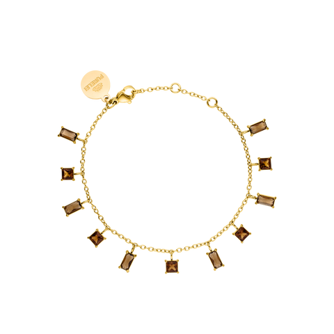 PURELEI Powder Sepia Armband aus 18K vergoldetem Edelstahl mit rauchquarzbraunen Zirkonia, elegant und nickelfrei.