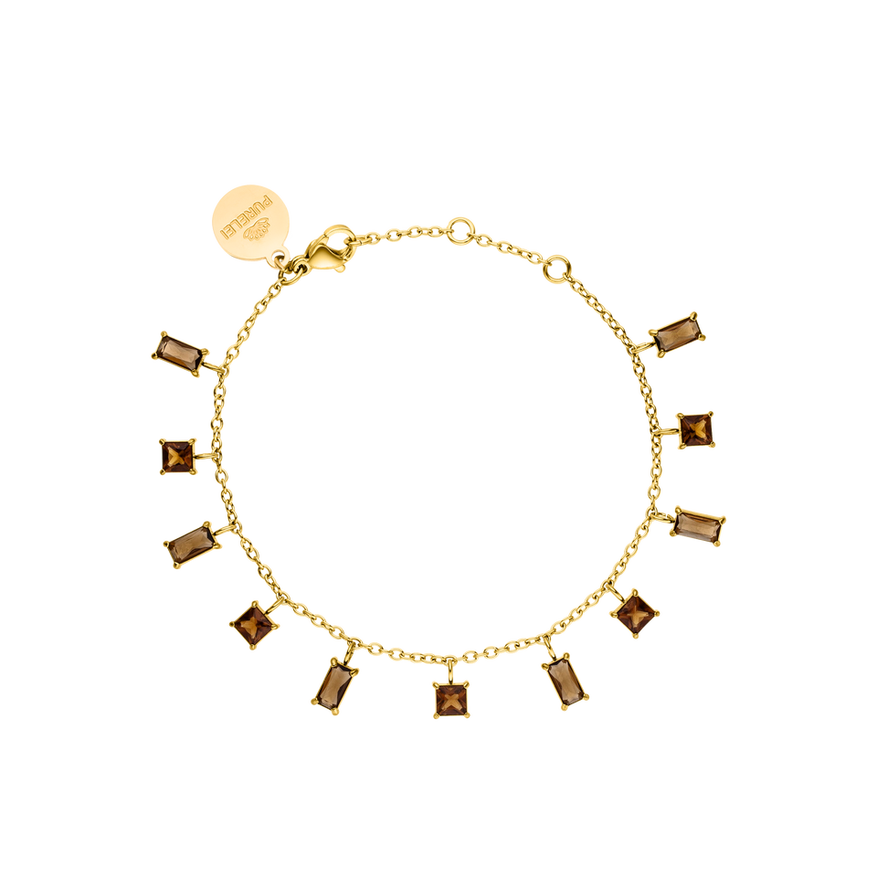 PURELEI Powder Sepia Armband aus 18K vergoldetem Edelstahl mit rauchquarzbraunen Zirkonia, elegant und nickelfrei.