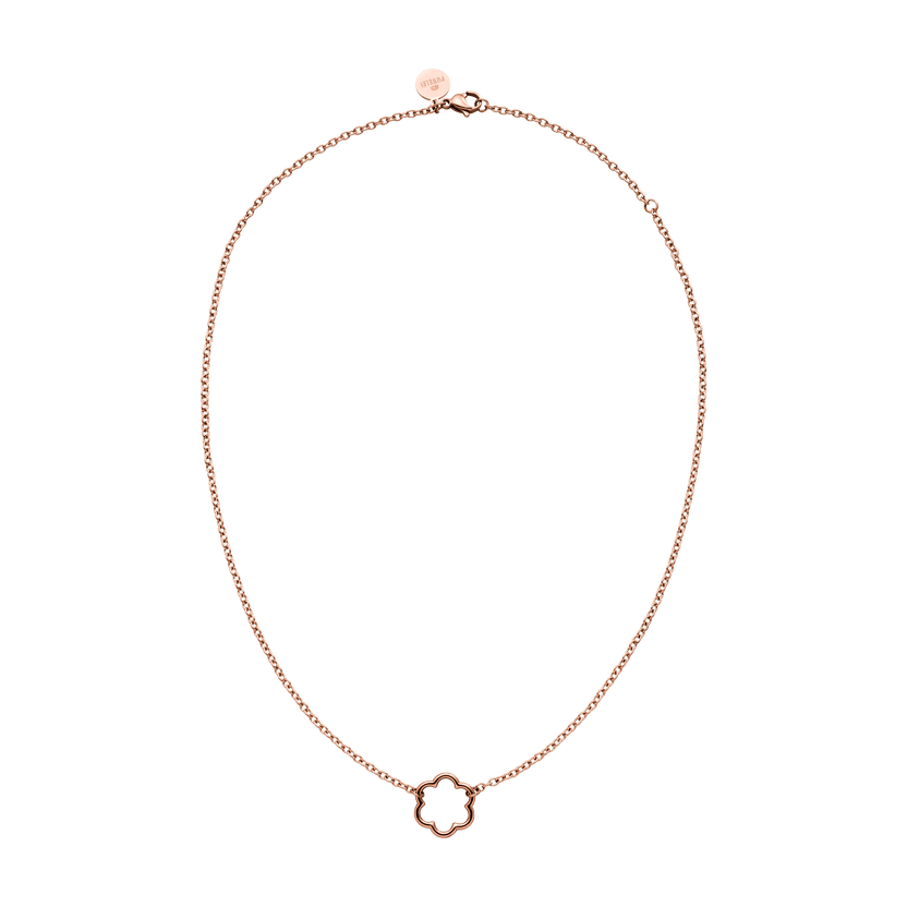 PURELEI Bloom Kette in rosévergoldetem Edelstahl mit floralem Anhänger, elegant und feminin für jeden Tag.