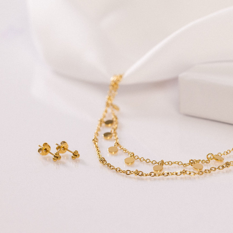 PURELEI Plain Kette in 14K vergoldetem Edelstahl mit doppelreihigem Coin-Anhänger-Design, elegant und feminin