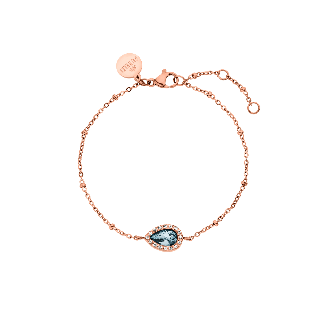 Roségoldenes Bellezza Armband mit blauem Tropfenstein und weißen Steinen, zart und elegant von PURELEI.