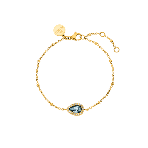 Bellezza Armband von PURELEI in 18K Gold mit blauem Tropfenstein und weißen Akzenten, elegant und fein.