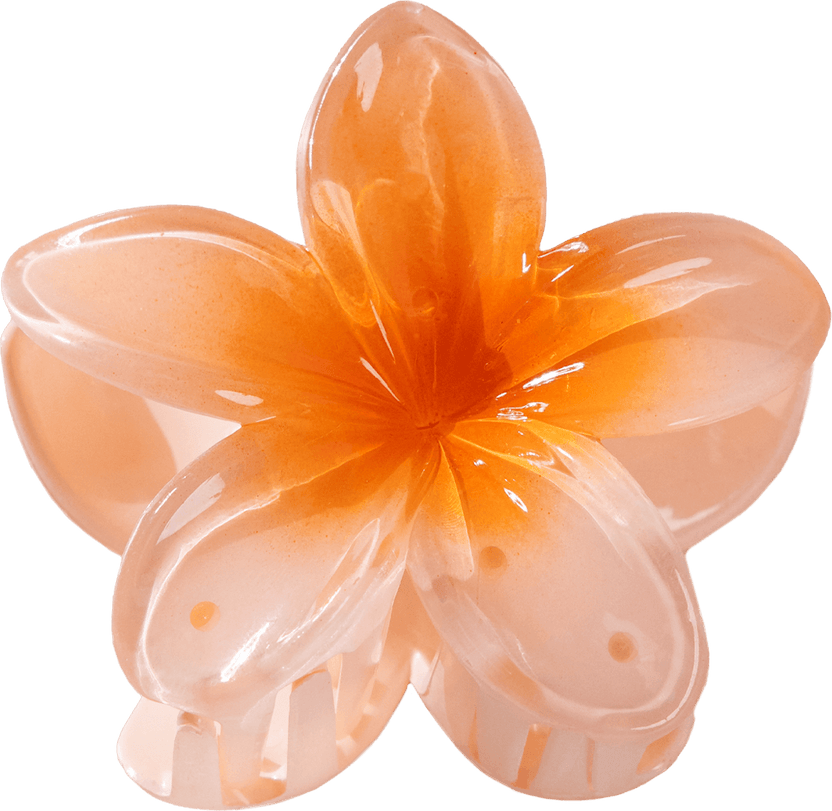 Transparente, orangefarbene Blütenhaarspange von PURELEI, inspiriert von tropischer Eleganz.