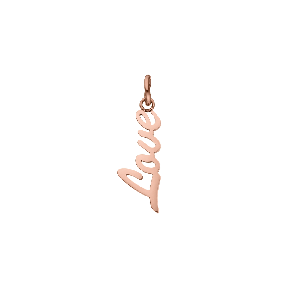 PURELEI Love Charm in 18K Roségold, Schriftzuganhänger mit zarter Eleganz, zeitlos feminin gestaltet.