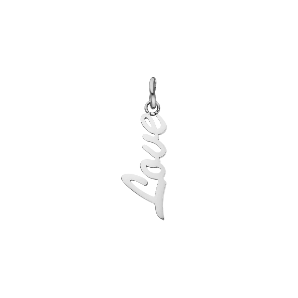 Love Charm Anhänger aus silbernem Edelstahl von PURELEI in eleganter Schrift, clean & feminin.