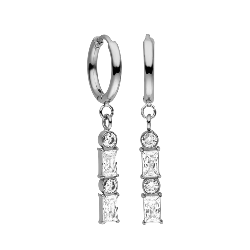 PURELEI Powder Ohrringe aus nickelfreiem Silber mit funkelnden Zirkonia in klarer, eleganter Form.