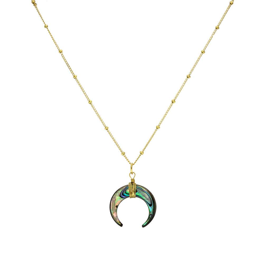 PURELEI Paua Kette mit sichelmondförmigem Abalone-Anhänger und 18K Gold vergoldeter Kette, elegant und feminin.