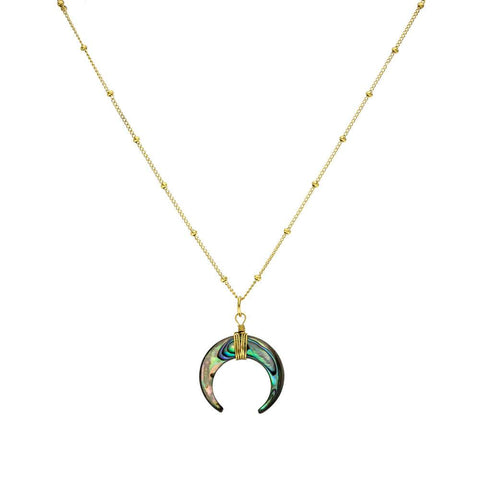 PURELEI Paua Kette mit sichelmondförmigem Abalone-Anhänger und 18K Gold vergoldeter Kette, elegant und feminin.