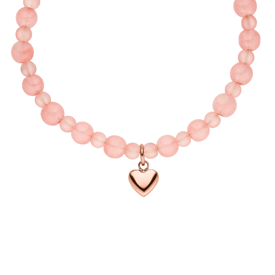 Peachy Heart Armband mit pfirsichfarbenen Glasperlen und Roségold-Herzanhänger, PURELEI, feminin verspielt