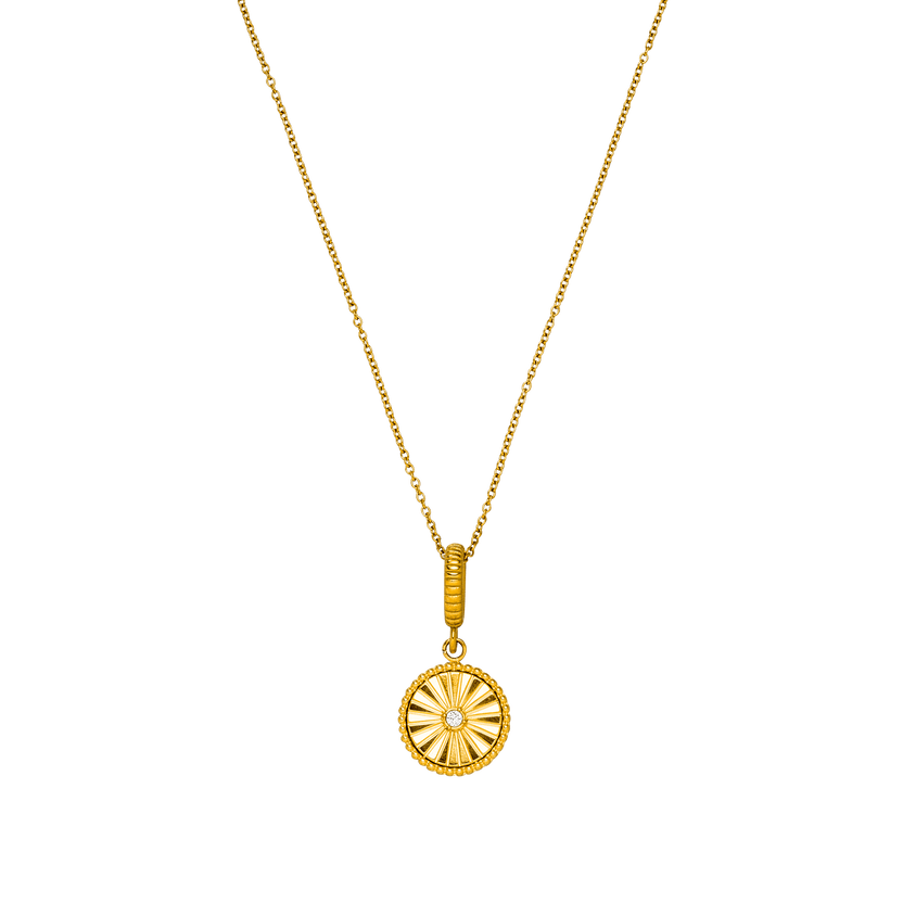Goldene Kette mit strahlendem Anhänger und funkelndem Detail von PURELEI.