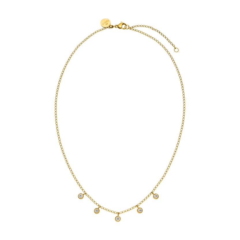 Goldene Kette mit funkelnden Anhängern, elegant und feminin, von PURELEI.
