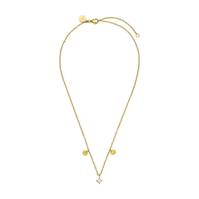 Goldene Kette mit funkelndem Anhänger und zwei runden Details von PURELEI.
