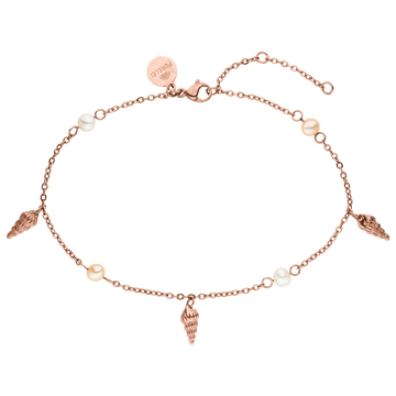 PURELEI Akala Fusskettchen Roségold mit Süßwasserperlen und Muschel-Anhängern, fein und feminin, island-spirit inspiriert