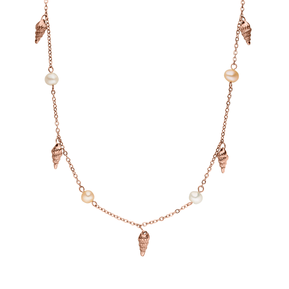 PURELEI Akala Kette Roségold mit Muschelanhängern und echten Perlen, feminine Insel-Ästhetik, elegant und zeitlos.