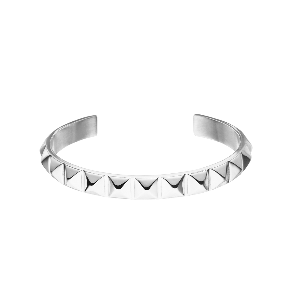 Be You Armcuff von PURELEI, silberner Edelstahl mit markanten Nieten, clean & elegant, feminine Premium-Ästhetik