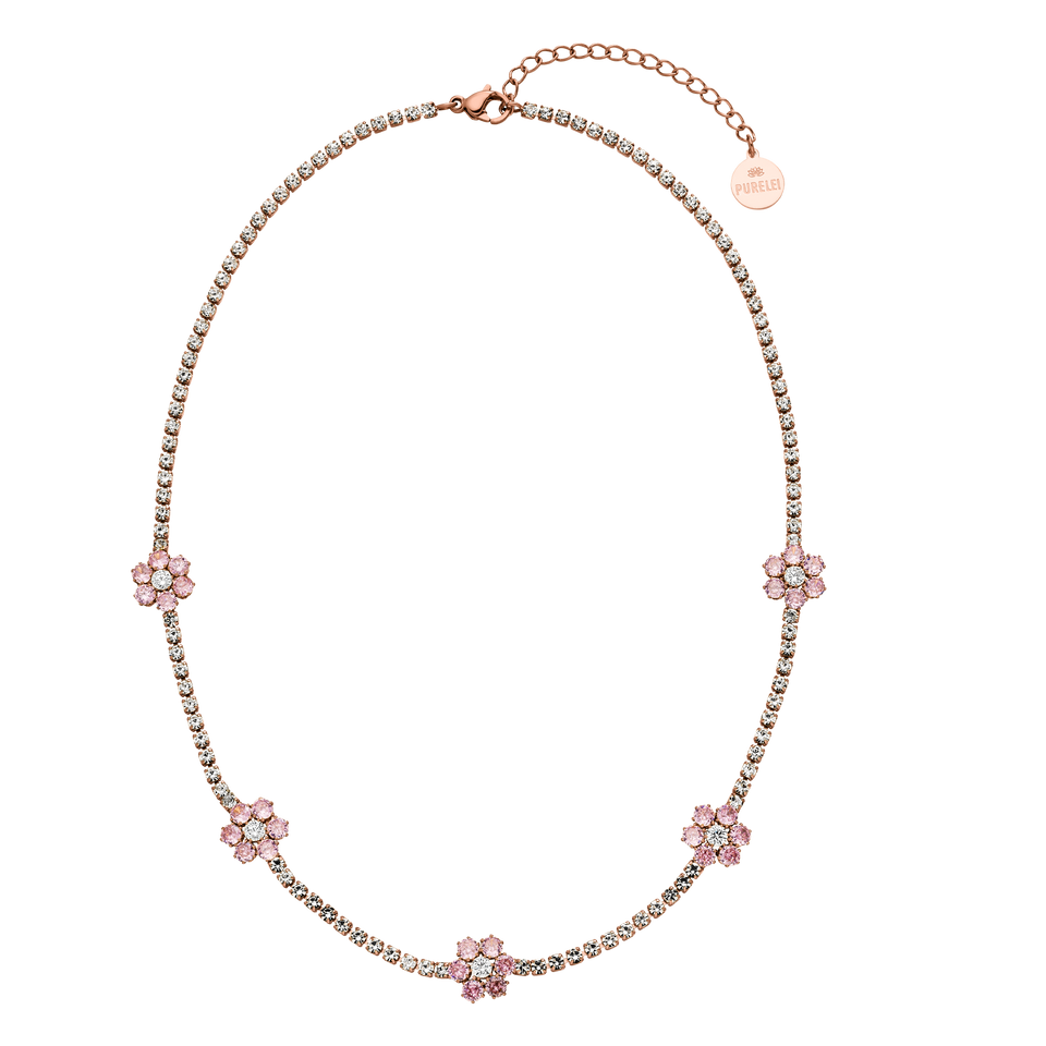 Anima Kette aus roségoldenem Edelstahl mit rosa Zirkonia-Blumen, elegant und nickelfrei von PURELEI.
