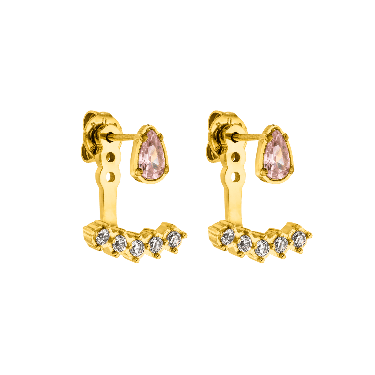 PURELEI Adore Ohrringe aus 18K Gold Edelstahl mit rosafarbenen und weißen Zirkonia, elegant und feminin.