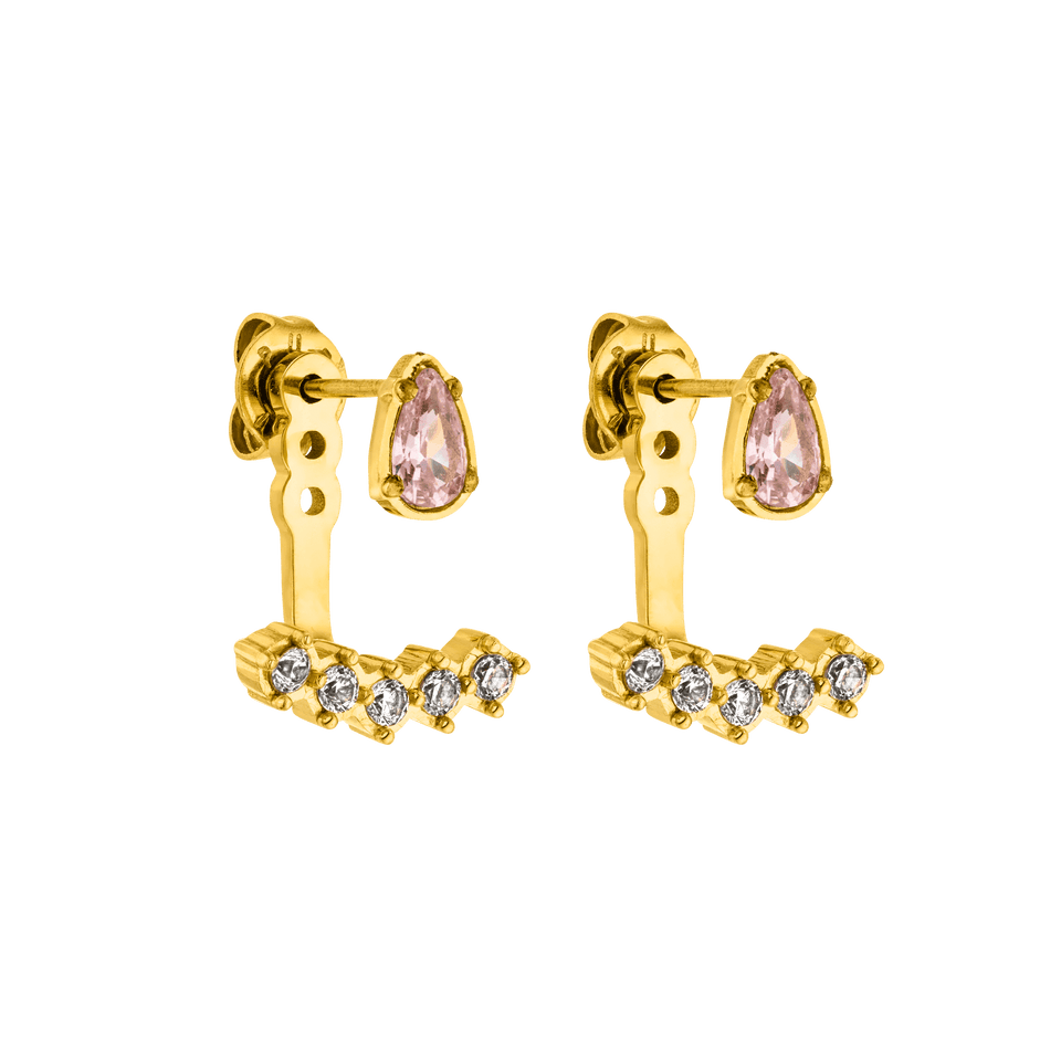 PURELEI Adore Ohrringe aus 18K Gold Edelstahl mit rosafarbenen und weißen Zirkonia, elegant und feminin.