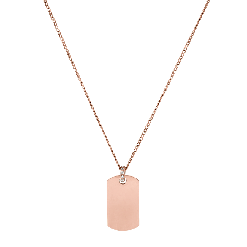 PURELEI Plate Charm Kette in Roségold mit Zirkonia, nickelfrei, elegant und feminin für jeden Tag.
