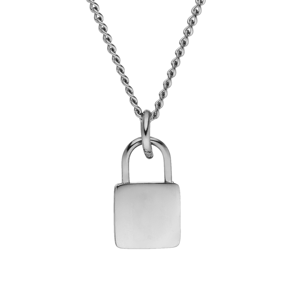 PURELEI Padlock Charm Kette aus nickelfreiem, silbernem Edelstahl mit schlichter Eleganz und cleanem Design.