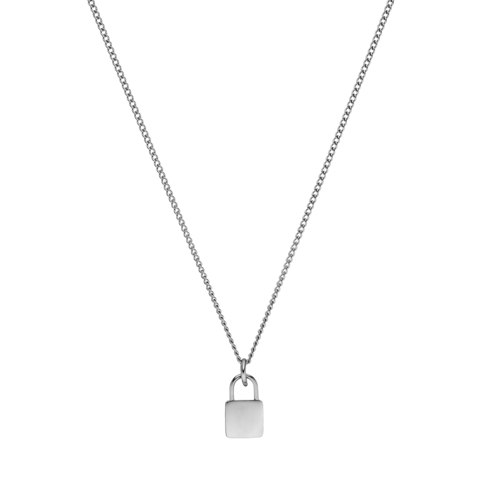 Padlock Charm Kette aus nickelfreiem, silberfarbenem Edelstahl von PURELEI, minimalistisch und elegant.