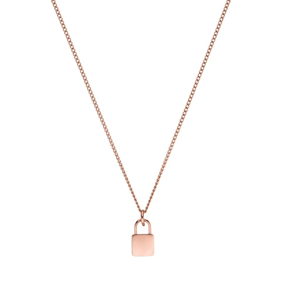 Padlock Charm Kette von PURELEI, roségoldene Edelstahlkette mit kleinem Vorhängeschloss, elegant und feminin.