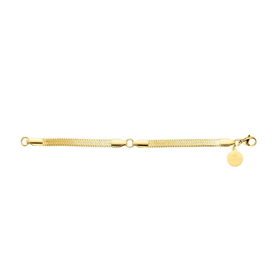 PURELEI I’lalo Extender aus goldenem 316L Edelstahl, verlängerbar, elegant und nickelfrei, flach auf weißem Hintergrund.