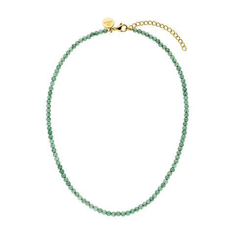 PURELEI Aventurine Kette mit goldener Edelstahlkette und grünen Aventurinperlen, elegant und spirituell inspiriert.