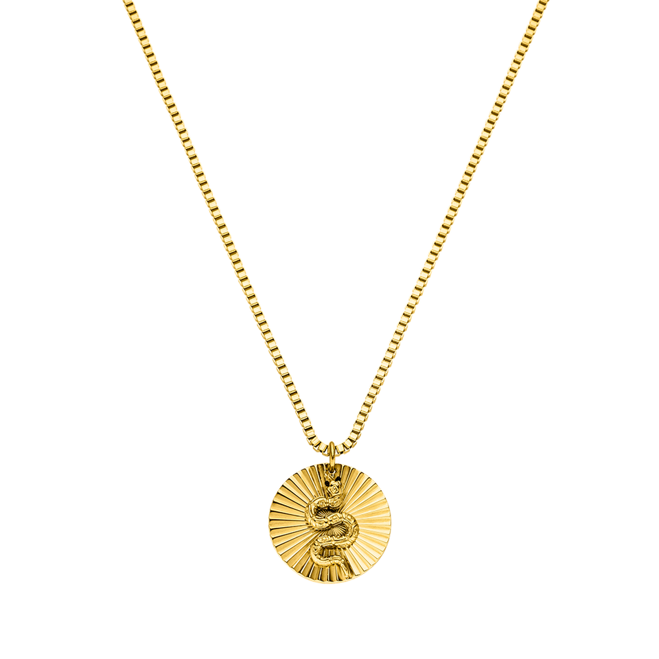 PURELEI Snake Coin Kette in 18K Gold mit geprägtem Schlangensymbol, elegant und nickelfrei, zeitlos feminin.