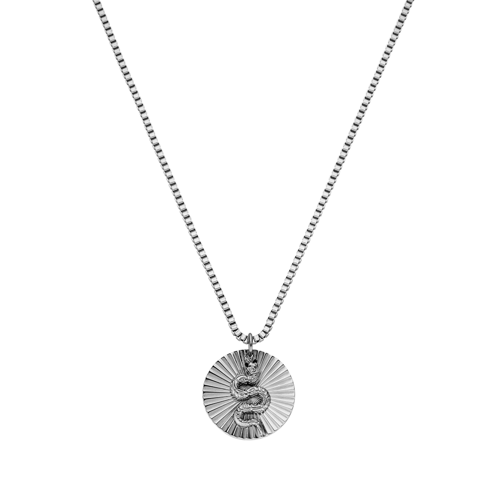 PURELEI Snake Coin Kette aus Silber mit detailreichem Schlangenanhänger, elegant und zeitlos gestaltet.